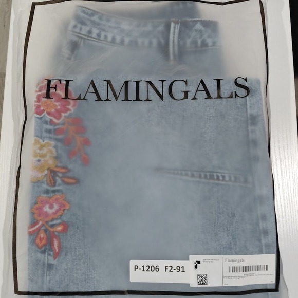 Flamingals Womens Floral Embroidered Wide Leg Cropped Jeans Light Wash Size L - Picture 13 of 16
